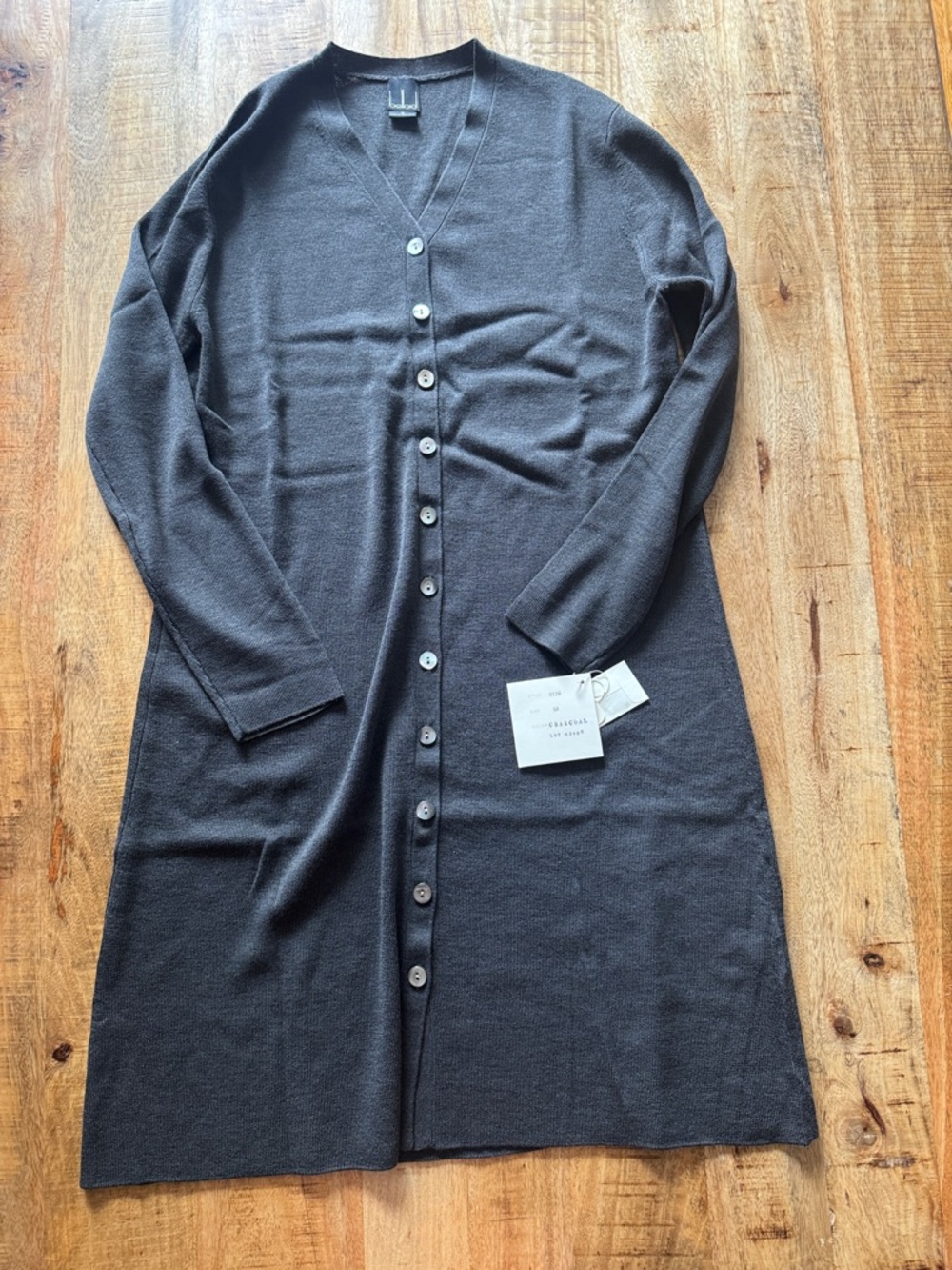 Belford Long Dark Gray Button-Front Knit merino wool blend Cardigan NEW MEDIUM